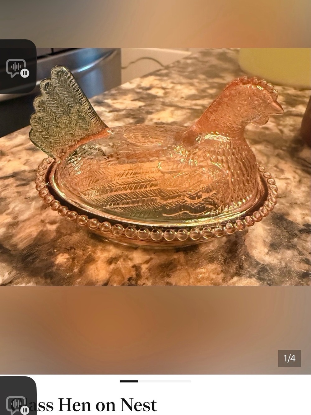 Antique Pink Iridescent Glass Hen Dish